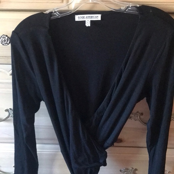 Good American | The Daynight Long Sleeve Wrap Dress in Black Size 2 - Picture 4 of 9